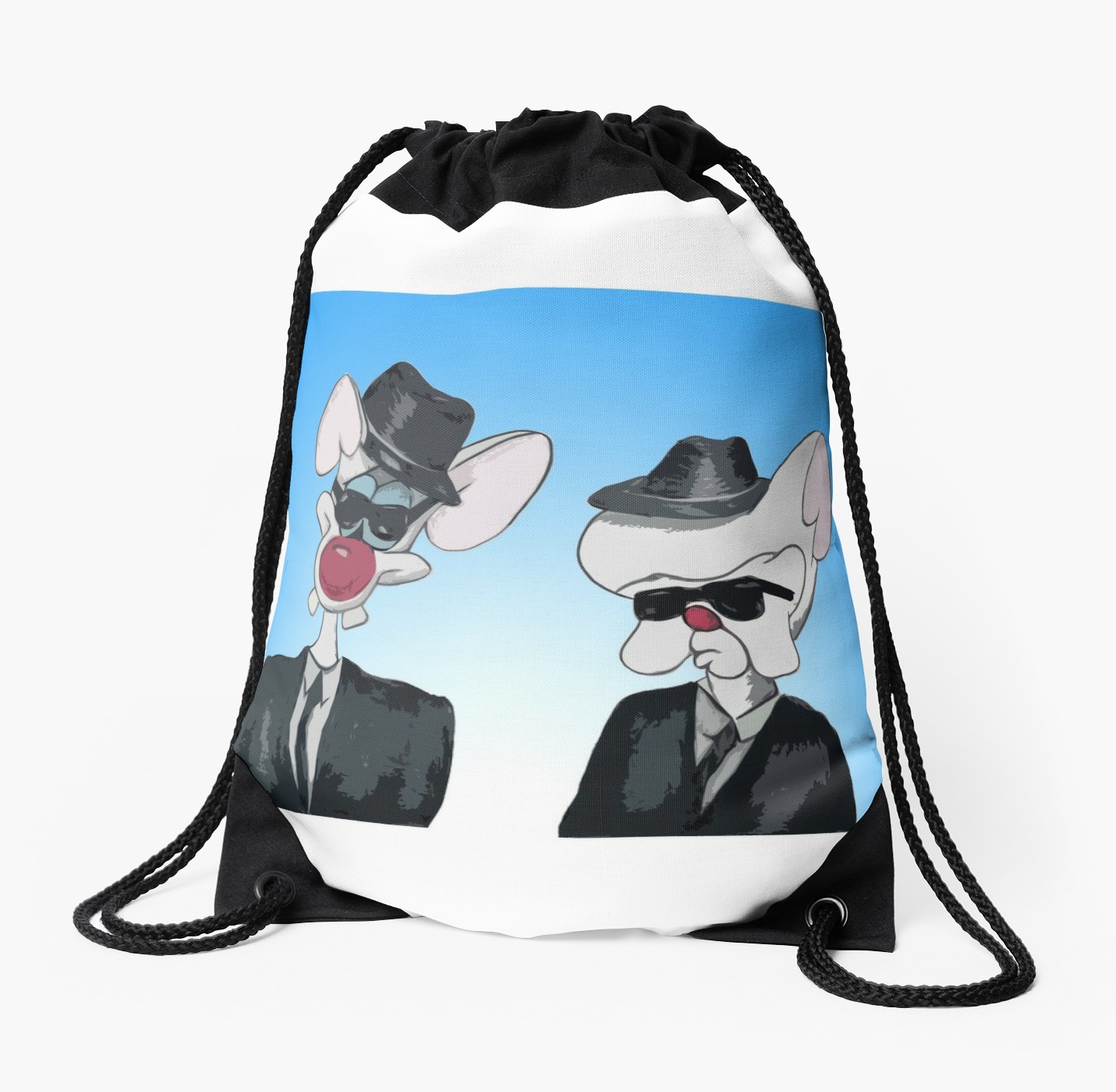 1435x1404 pinky and the brain mash up drawstring bag