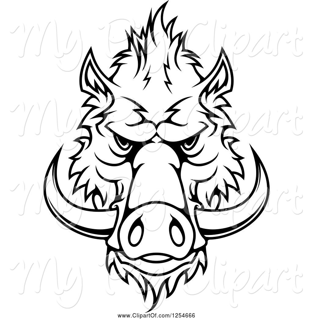 1024x1044 Swine Clipart Of Black And White Boar Face