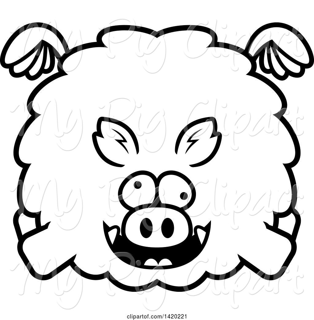 1024x1044 Swine Clipart Of Cartoon Black And White Lineart Chubby Crazy Boar