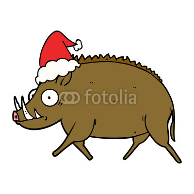 400x400 Line Drawing Of A Wild Boar Wearing Santa Hat Buy Photos Ap