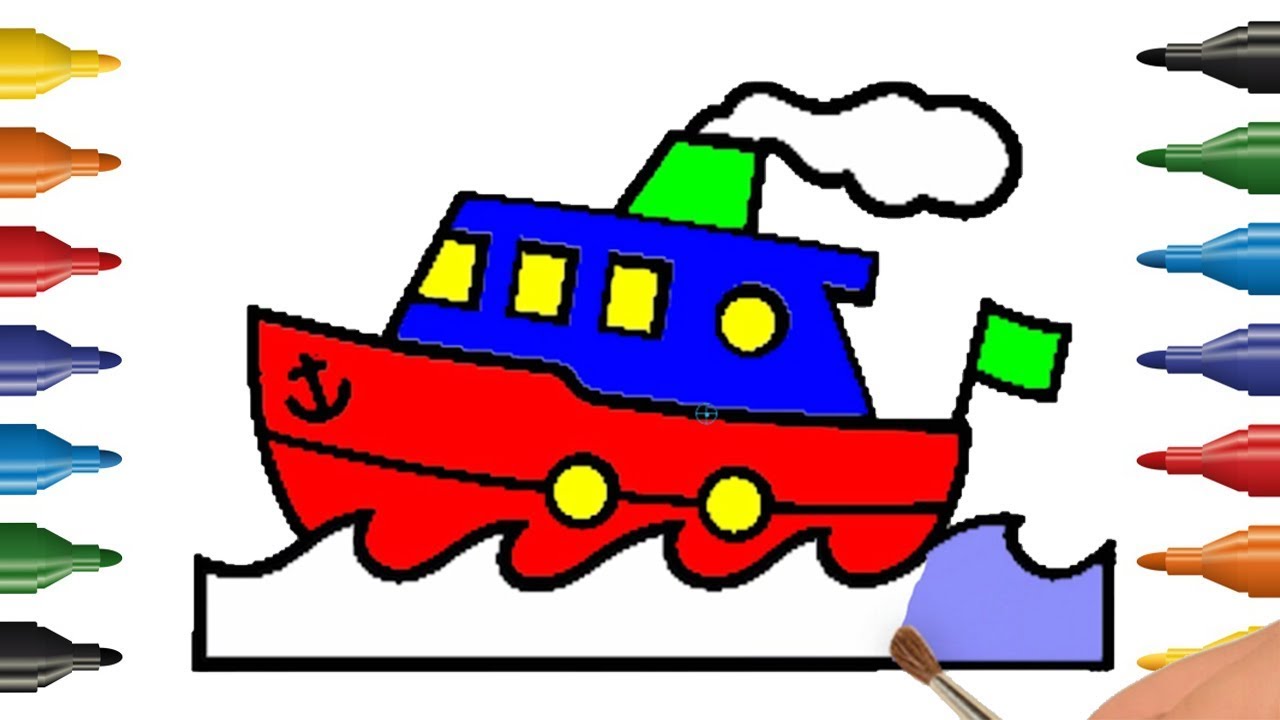 1280x720 Learn Colors With Boat Drawing And Coloring Boat Drawing
