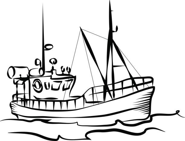 612x468 How To Draw A Fishing Boat Royalty Free Silhouette The How To Draw