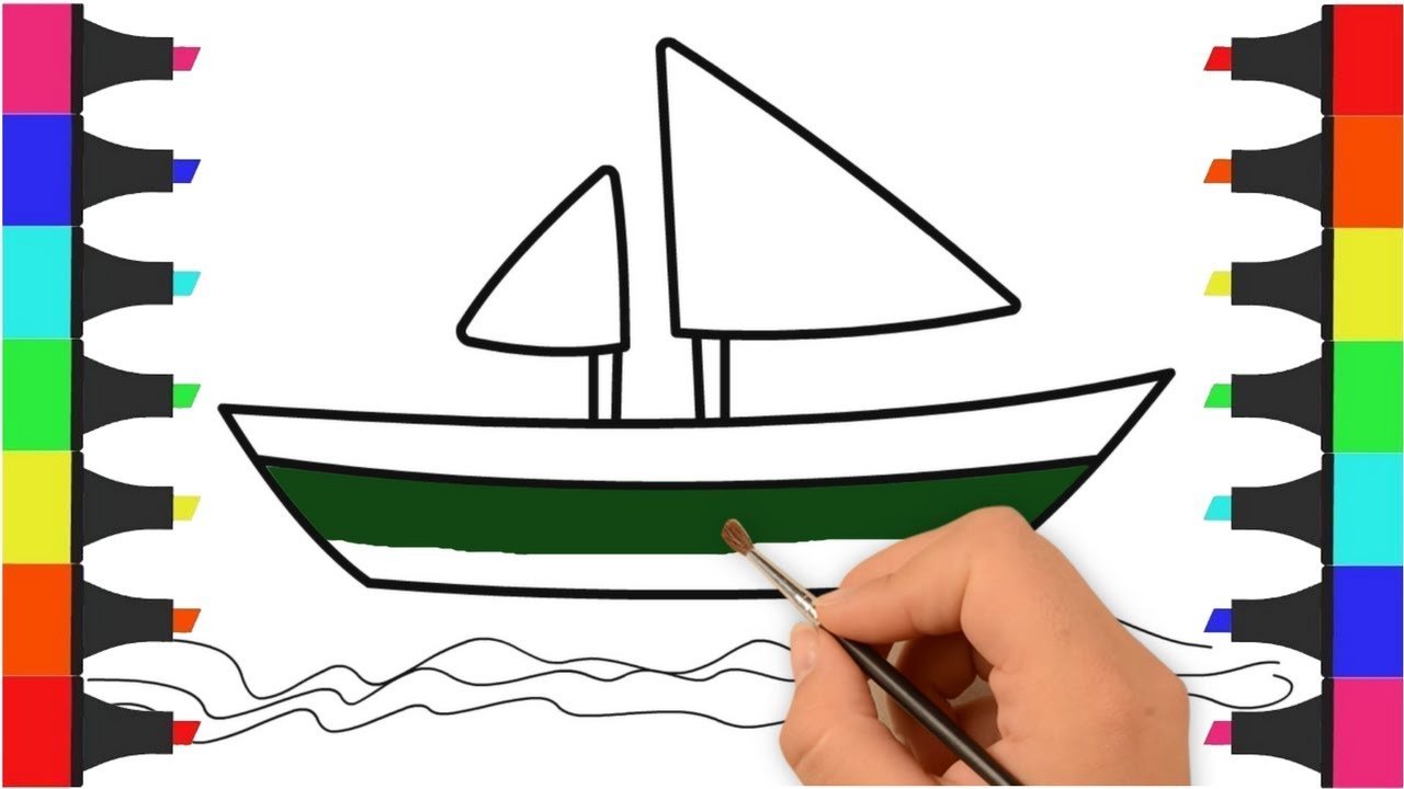 1280x720 Boat Coloring Pages For Kids Learn Colors Boat Drawing
