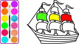 277x156 Boat Drawing And Coloring For Kids With Colored Glitter