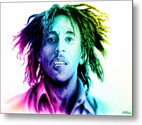 493x434 Bob Marley Rainbow Effect Metal Print