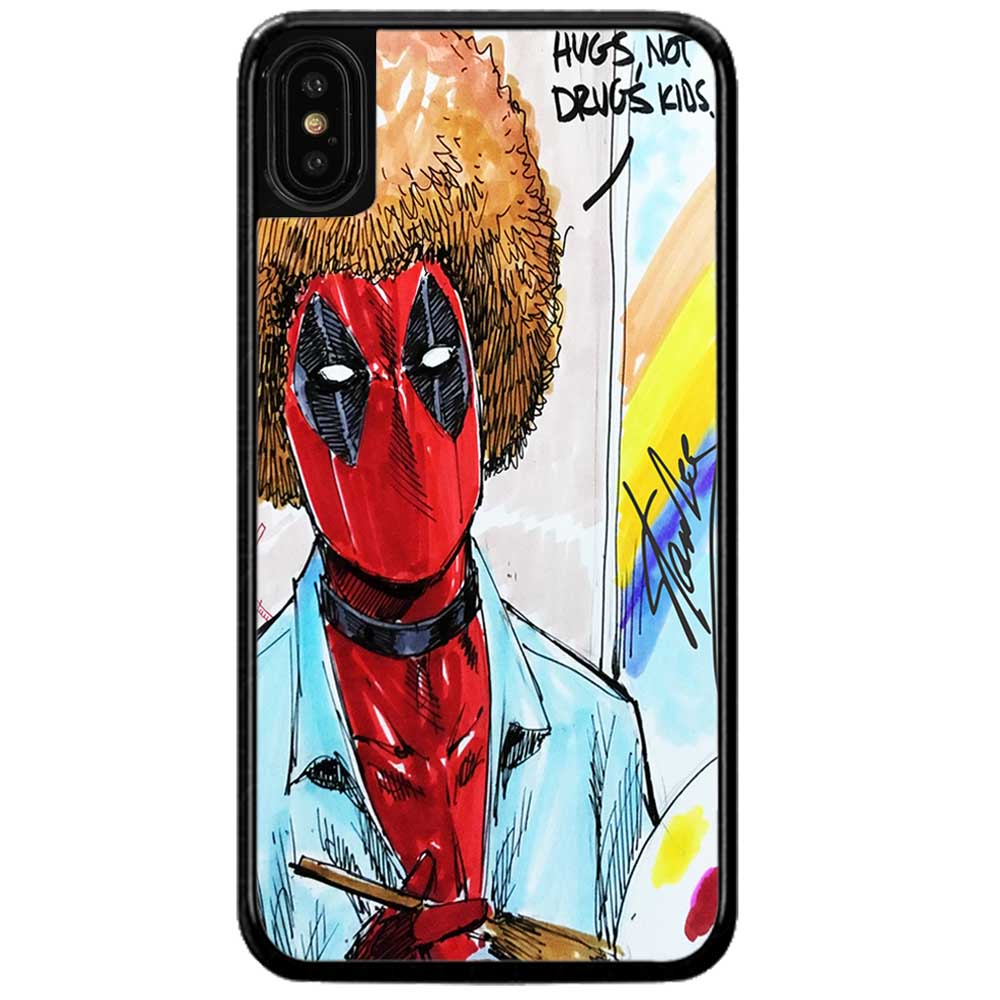 1000x1000 deadpool bob ross hugs not druhs kids iphone x case