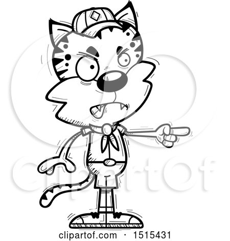 450x470 Clipart Of A Black And White Mad Pointing Male Bobcat Scout