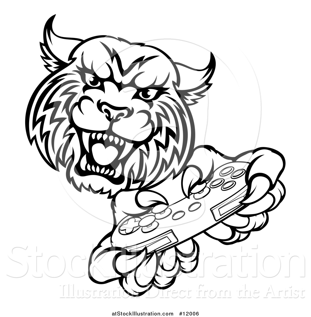 1024x1044 Vector Illustration Of A Black And White Bobcat Mascot Playing