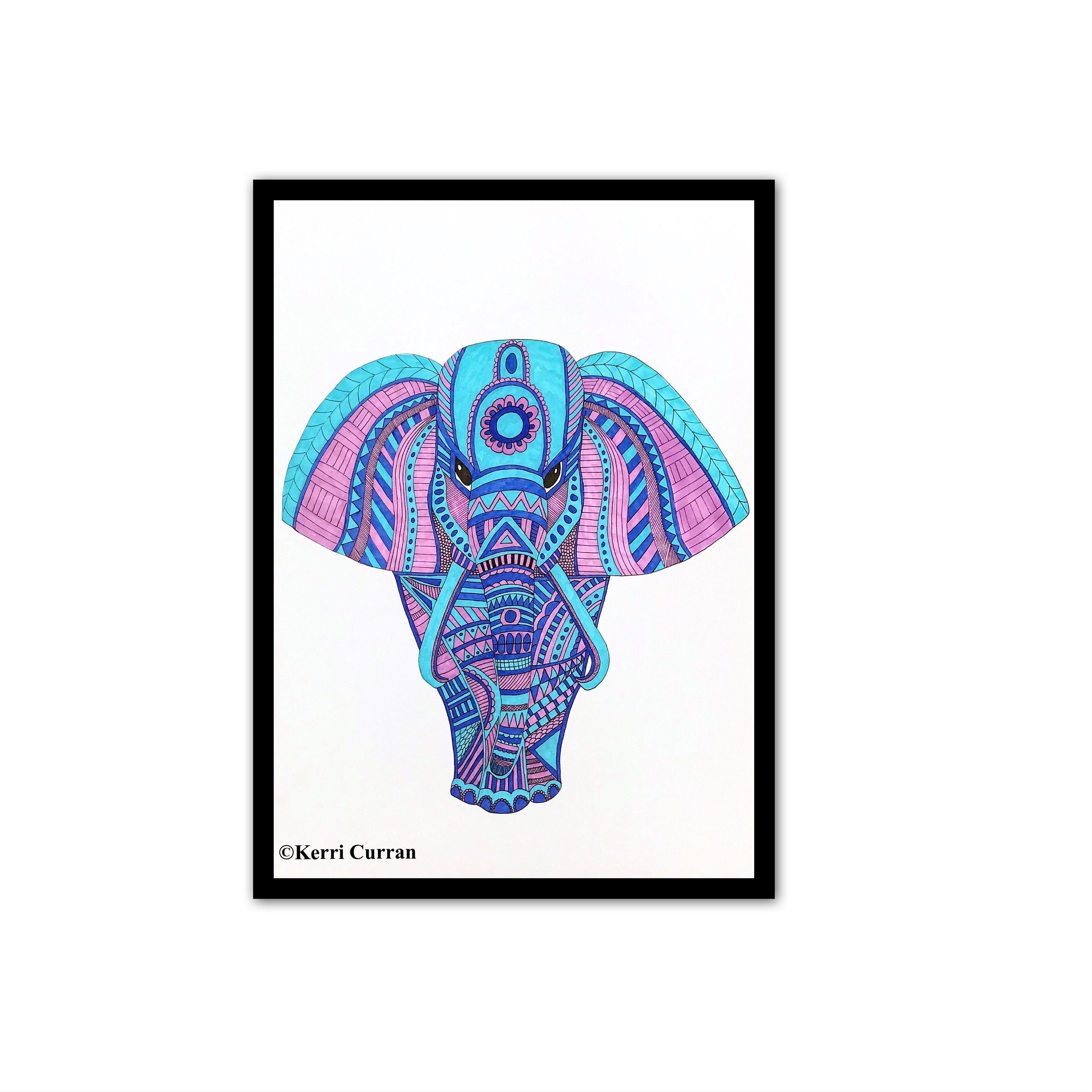 3000x3000 bohemian purple elephant art print, giclee elephant, mandala