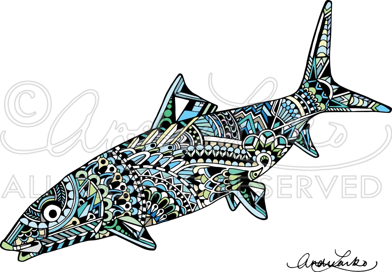 1500x1041 zentangle bonefish art print etsy