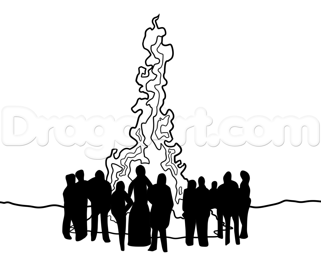 1364x1126 How To Draw A Bonfire, Step