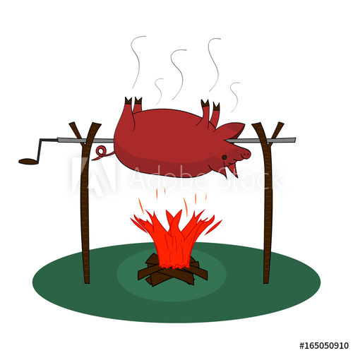 500x500 Pig Roast Over A Fire Cooking Pig On A Rotisserie On Bonfire