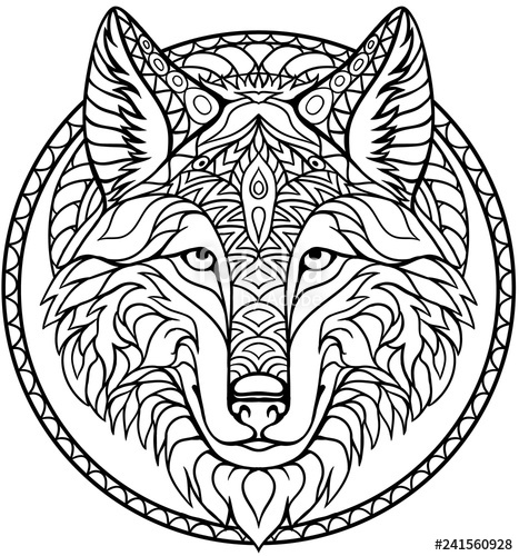 467x500 Doodle Wolf Coloring Book Outline Drawing In Vector Stock Image