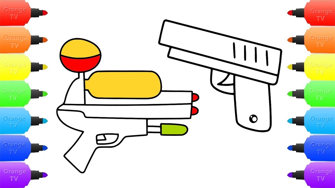 1280x720 How To Draw Water Gun Vs Pistol Coloring Pages Drawing, Coloring
