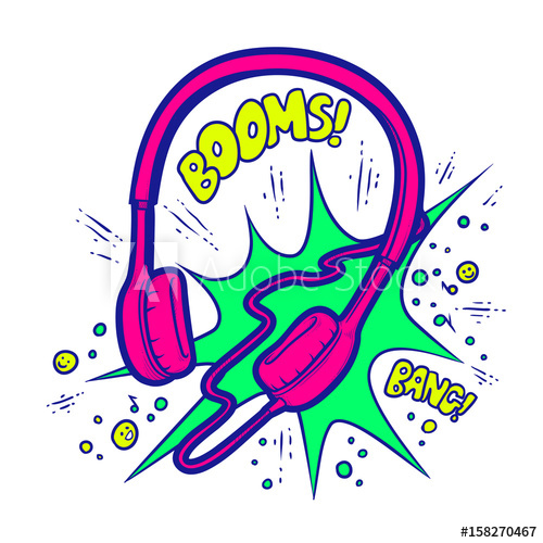 500x500 Colorful Vector Illustration Of Headphone In The Style Of Pop Art