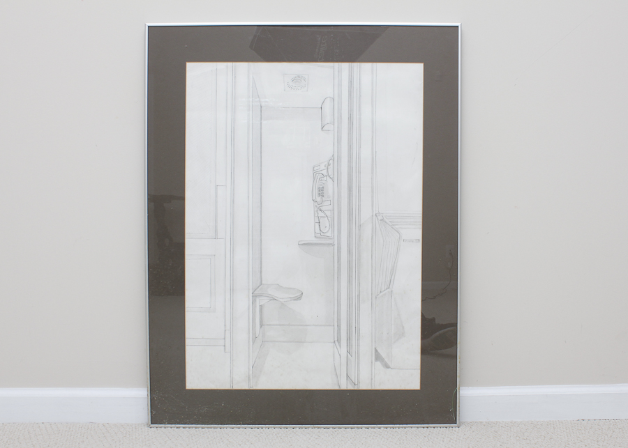 900x643 framed graphite drawing of telephone booth ebth