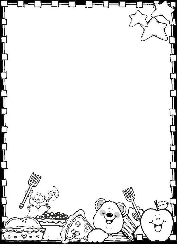 581x800 Paper Border Drawing Of Teddy Bear And Food Items Dj Inkers Clip