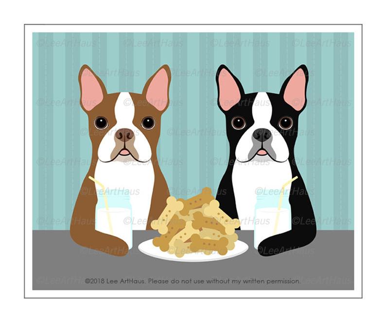 794x662 Dog Art Two Boston Terrier Dogs Sharing Cookies And Etsy