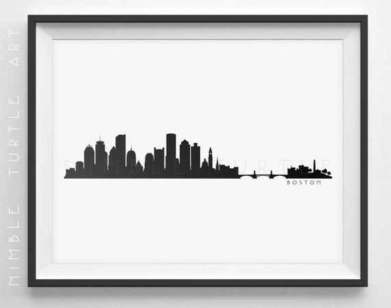 570x450 boston skyline silhouette printable skyline boston ma etsy