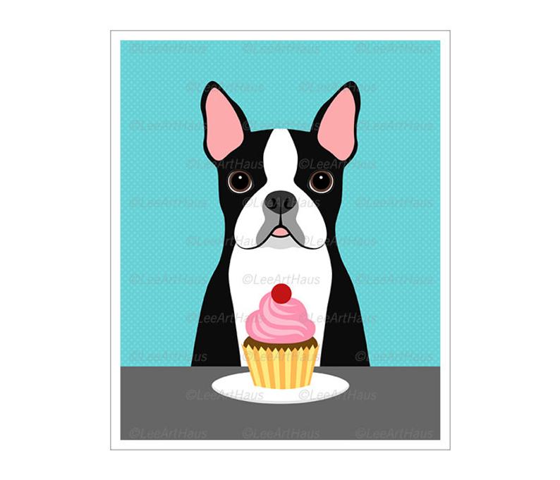 794x681 Cupcake Print Boston Terrier Eating A Cupcake Wall Art Etsy