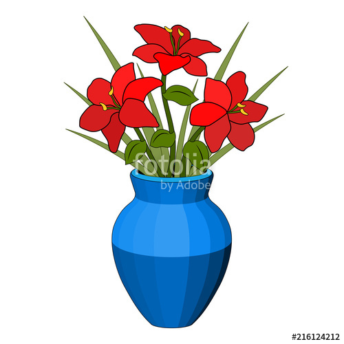 500x500 Bouquet In A Vase Of Red Flowers, Blue Pot, Flower Arrangement