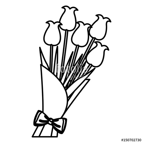 500x500 Bouquet Flower Natural Present Ornament Line Vector Illustration