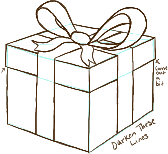 550x504 How To Draw A Wrapped Gift Or Present With Ribbon And Bow