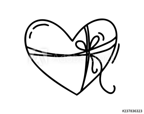 500x395 monoline cute heart with rope and bow vector valentines day hand