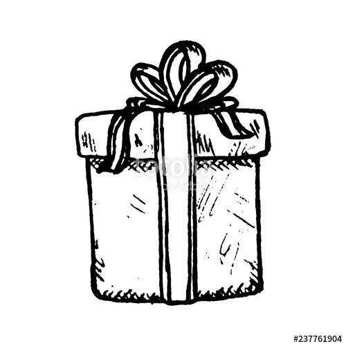 500x500 Pencil Sketch Of Present Box With A Bow And Ribbon, Hand Drawn