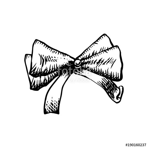 500x500 Sketch Bow With Ribbon Isolated Hand Drawn Vintage Decorative