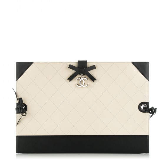 560x560 Chanel Caviar Stitched Bowtie Drawing Portfolio Bag White Black