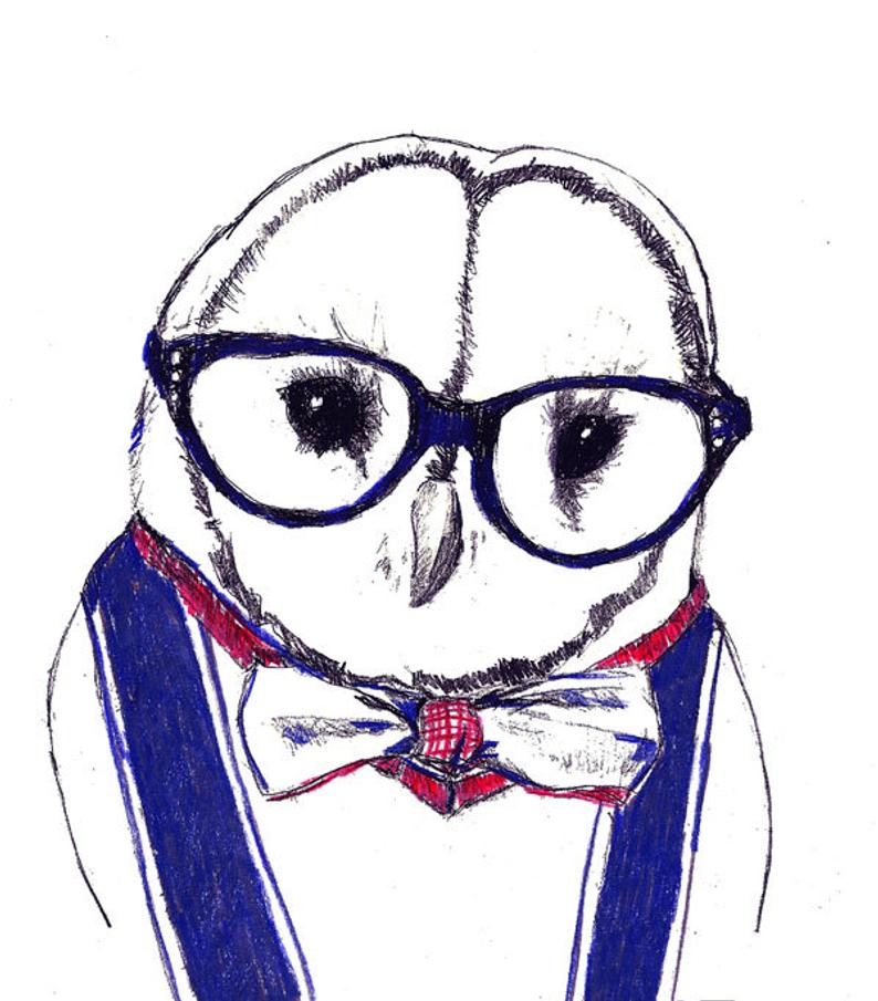 794x905 Owl Drawing Albert Owl All Dressed Up Owl In Bow Tie Etsy