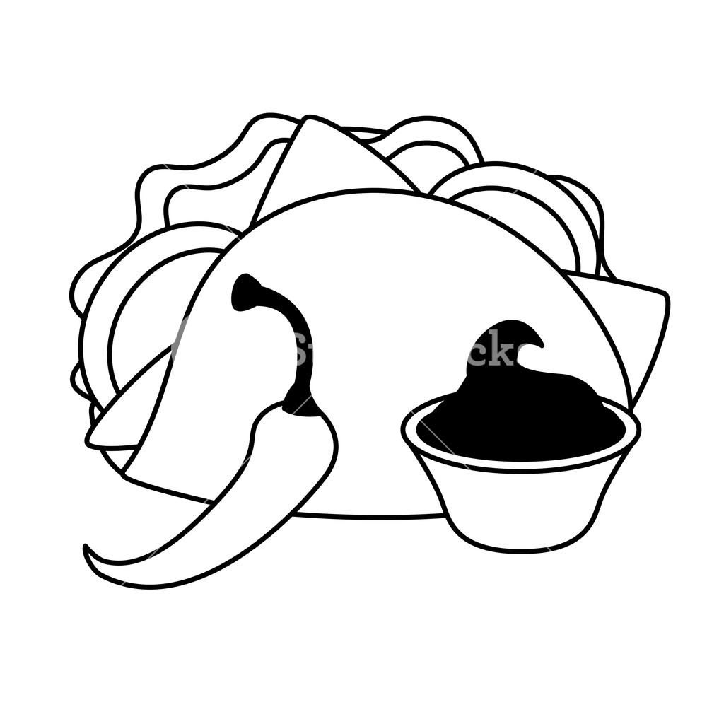 1000x1000 Taco Chili Pepper Sauce Fast Food Vector Illustration Royalty Free