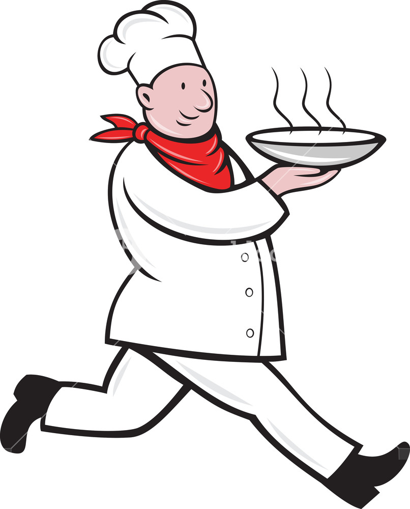 806x1000 Chef Cook Running Serving Hot Soup Bowl Royalty Free Stock Image