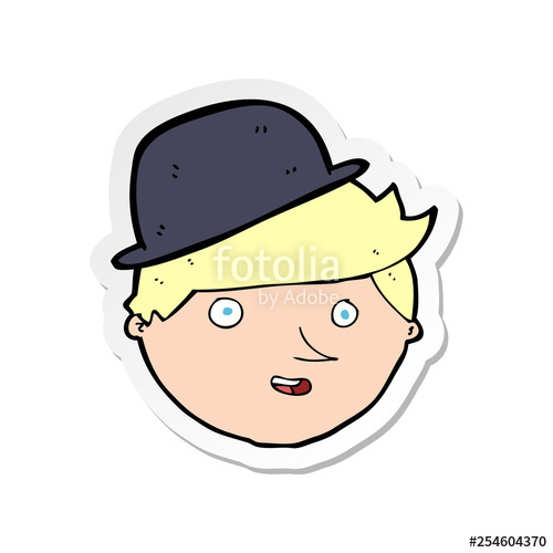 500x500 Sticker Of A Cartoon Man Wearing Bowler Hat Stock Image
