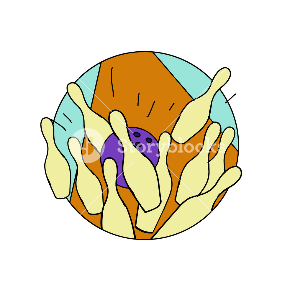 1000x1000 Drawing Sketch Style Illustration Of A A Bowling Ball Hitting Ten