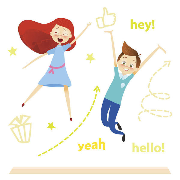 600x600 Cartoon Children Character Kids Jumping Happy Girls, Boy Enjoy