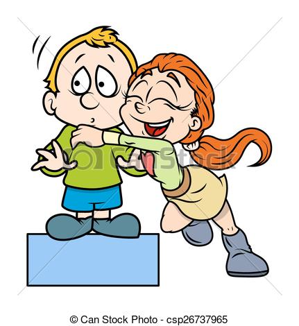 431x470 Happy Girl Hugs A Cute Boy Cartoon Cheerful Young Girl Hugging