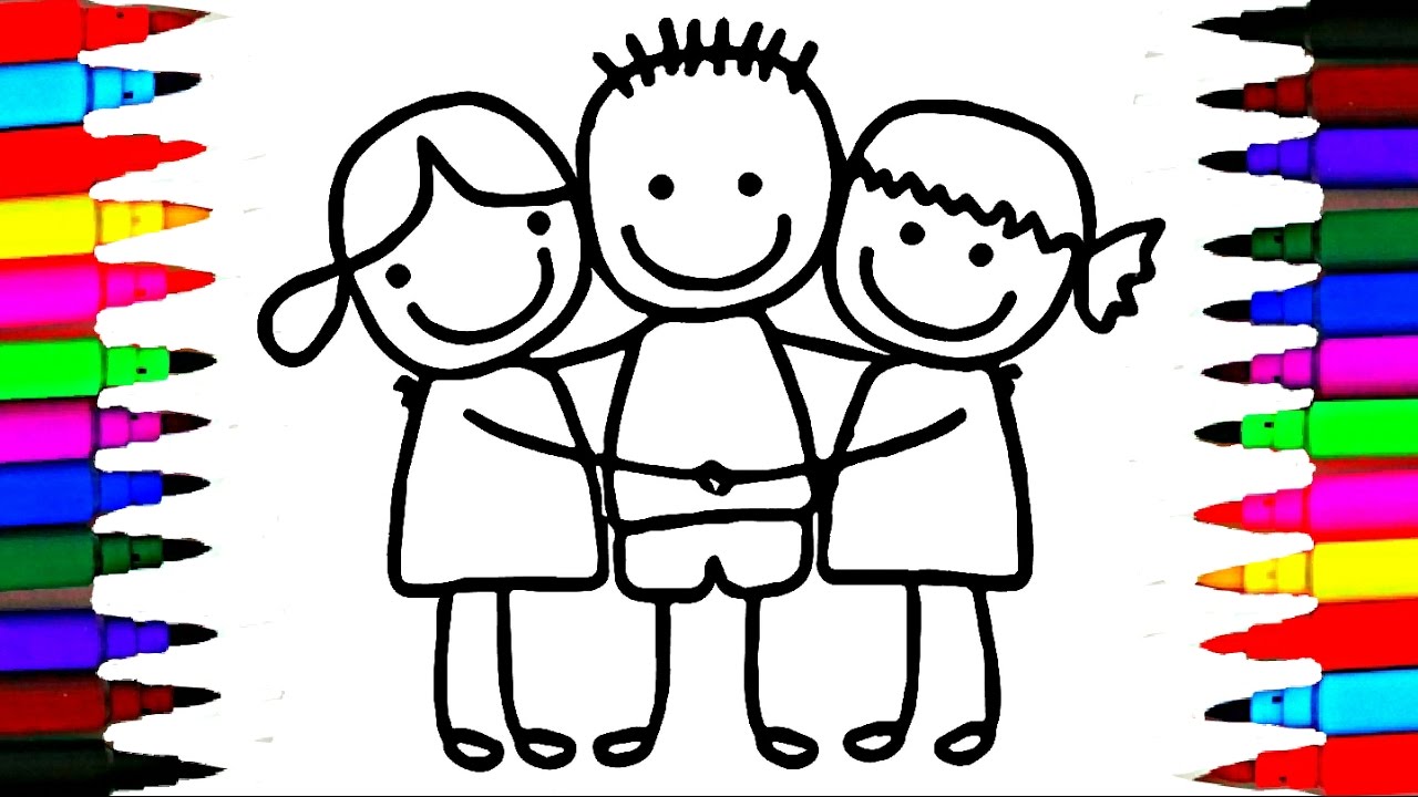 1280x720 How To Draw And Color L Best Friends Cute Girls Boy Hugging