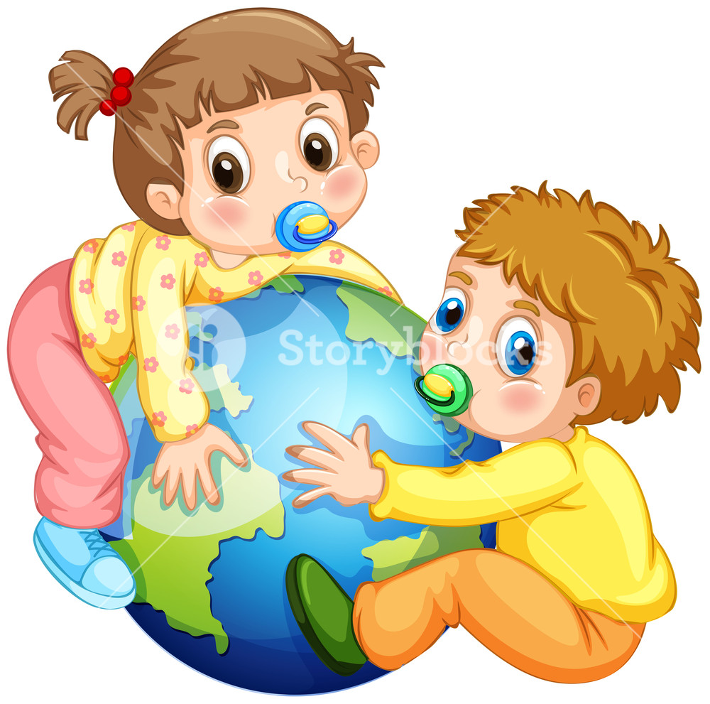 1000x991 Toddlers Boy And Girl Hugging The Earth Illustration Royalty Free