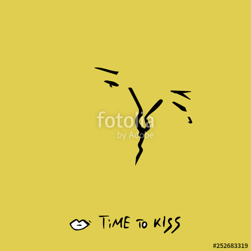 500x500 time to kiss text and drawing boy and girl kiss stock image
