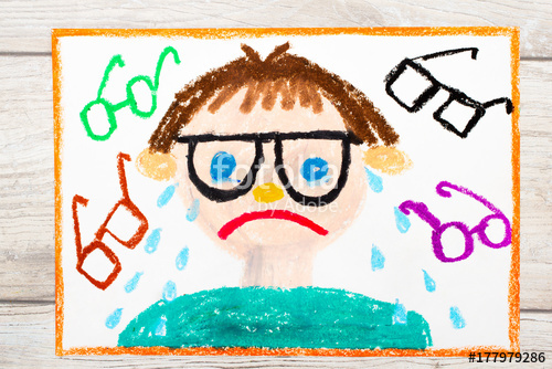500x334 photo of colorful drawing sad and crying boy with his grasses