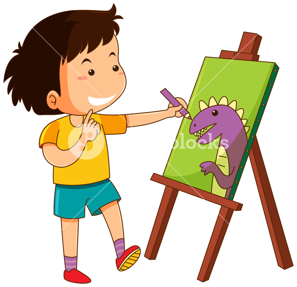 1000x967 Little Boy Drawing Dinosaur On Canvas Royalty Free Stock Image