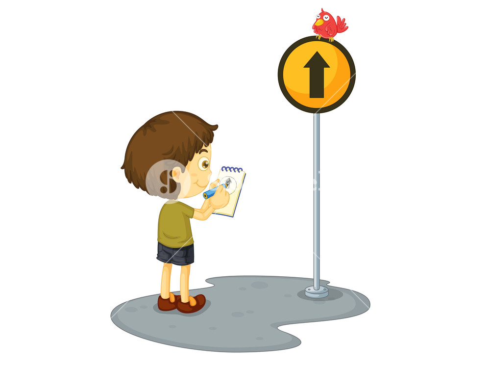 1000x750 Boy Drawing A Road Sign Royalty Free Stock Image