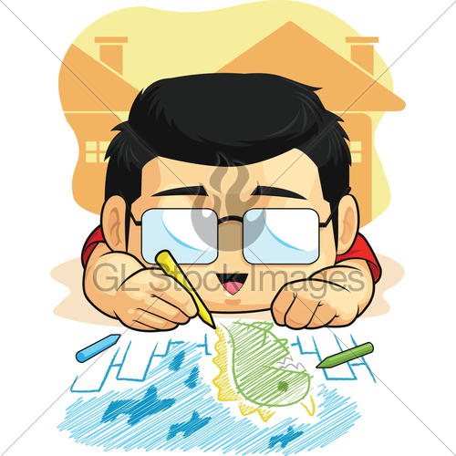 500x500 Cartoon Of Boy Loves Drawing Doodling Gl Stock Images