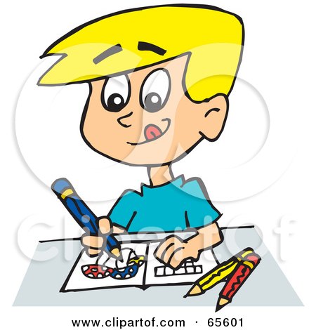 450x470 Clipart Illustration Of A Little Boy Coloring Mushrooms