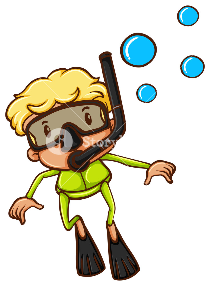 735x1000 illustration of a drawing of a boy snorkeling on a white