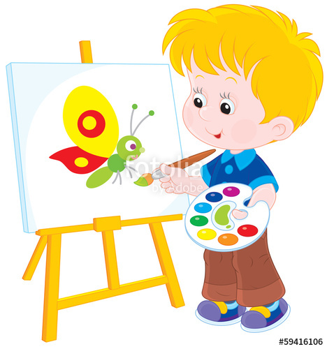 468x500 Little Boy Drawing A Picture With A Funny Butterfly Stock Image