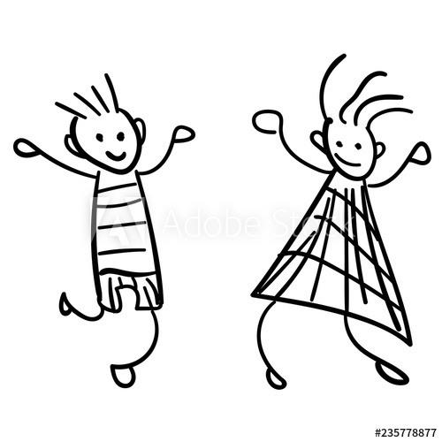 500x500 Girl And Boy In The Style Of Childrens Drawings