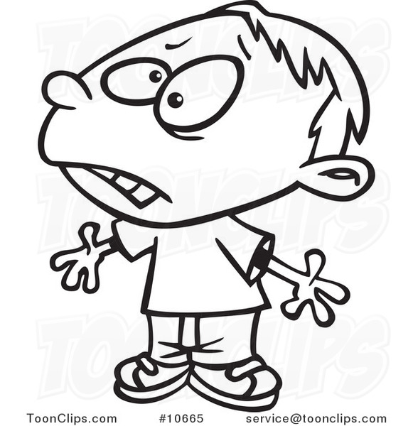 581x600 Cartoon Black And White Line Drawing Of An Upset Boy